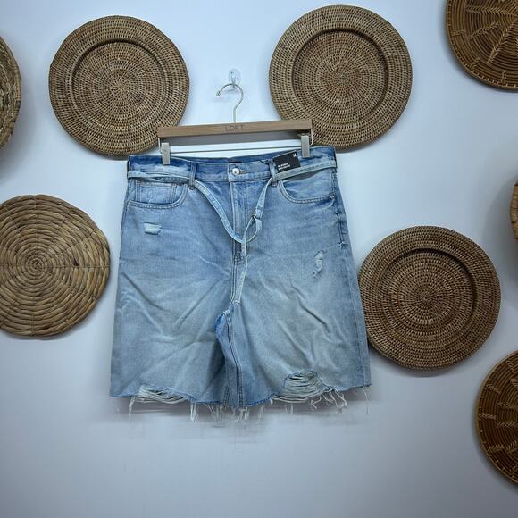 NEW Express Belted Distressed Super High Rise 90s Bermuda Denim Jean Short 14 - Picture 1 of 5